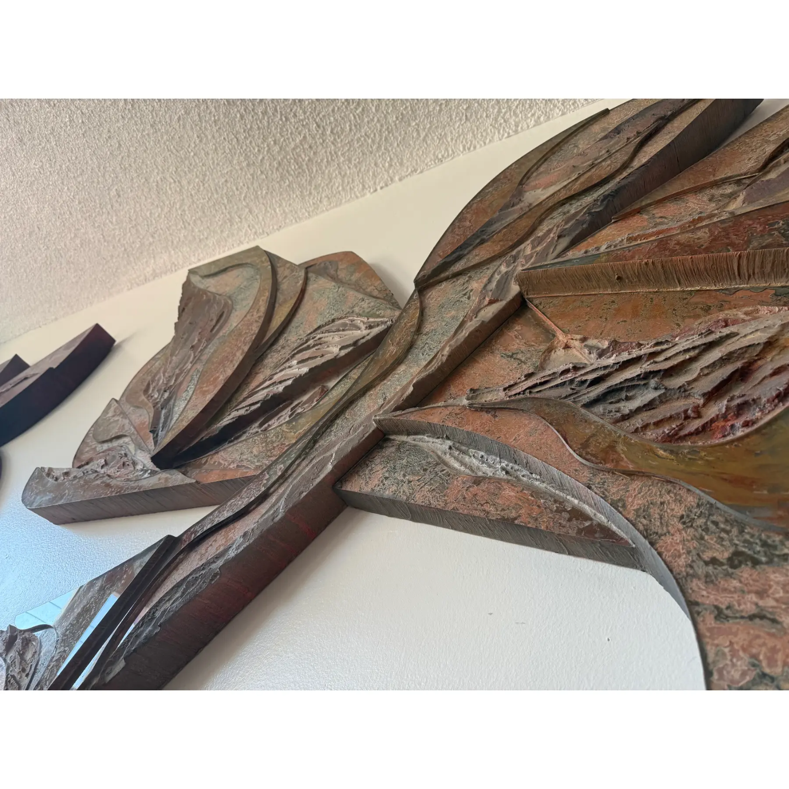 Laddie John Dill – Untitled “Bird” Wall Sculpture, Triptych. Concrete, Glass, and Wood