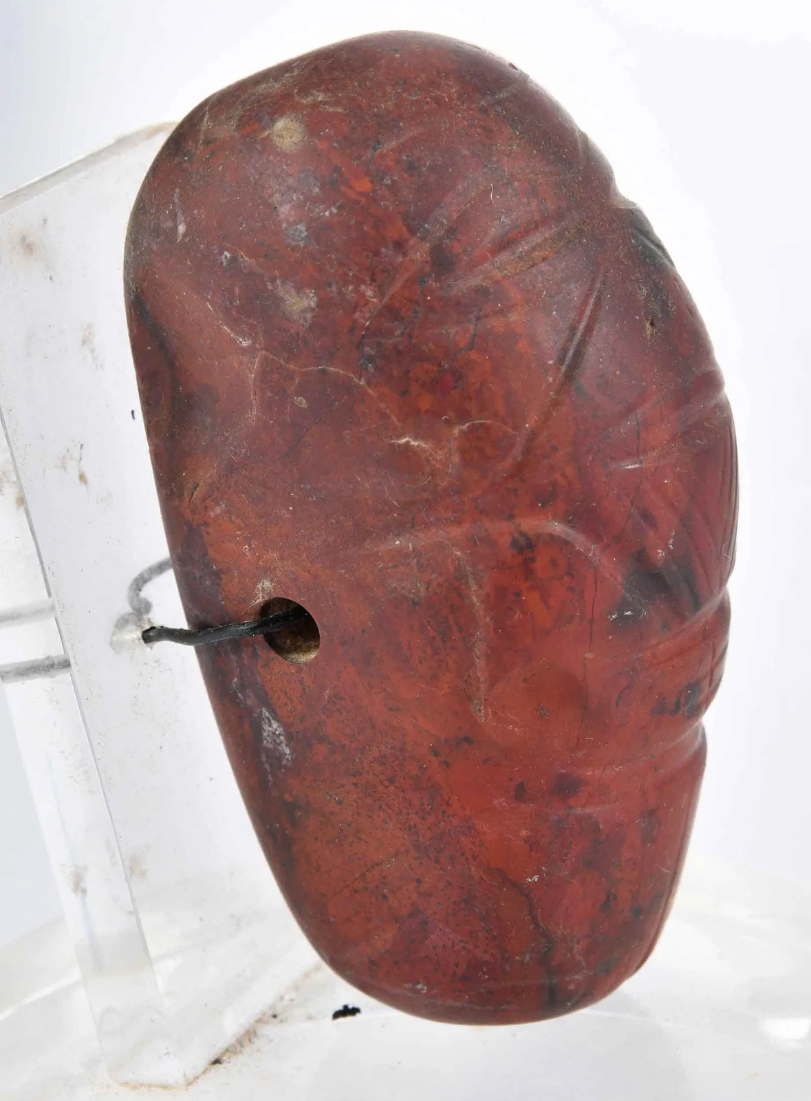 Mezcala Bearded Figural Bead – Red & Black Stone, Pre-Columbian Mesoamerica, Circa 700–200 BCE
