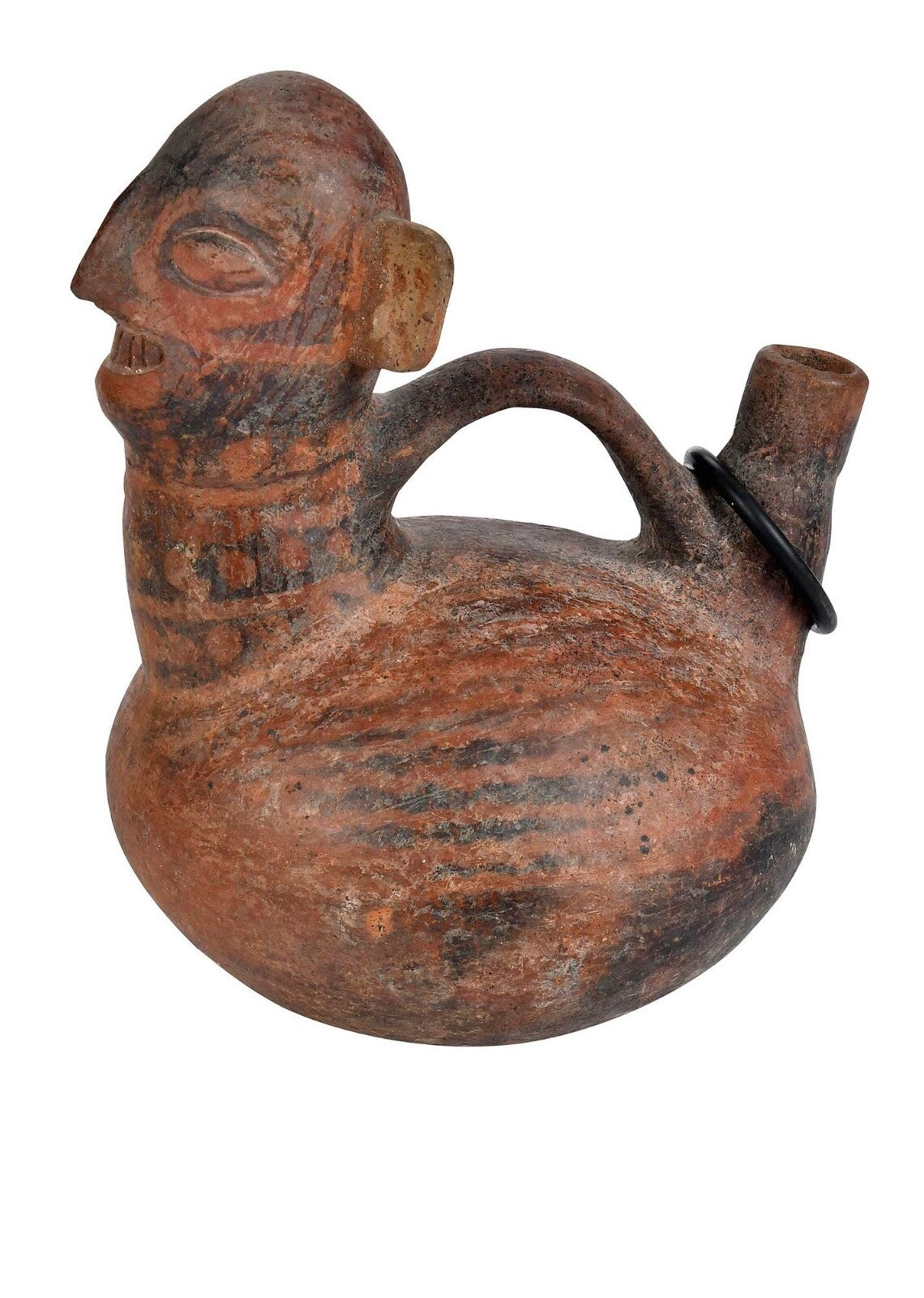 Ancient Pre-Columbian Vicús Ceramic Figural Whistle Stirrup Vessel – Peru, ca. 100–500 CE