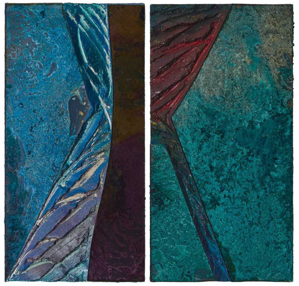 Laddie John Dill – Untitled Diptych. Mixed Media on Board (Wood, Concrete, Glass, Minerals)