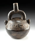 Pre-Columbian Chimú Blackware Stirrup Vessel with Birds – North Coast Peru, Circa 1100–1470 CE