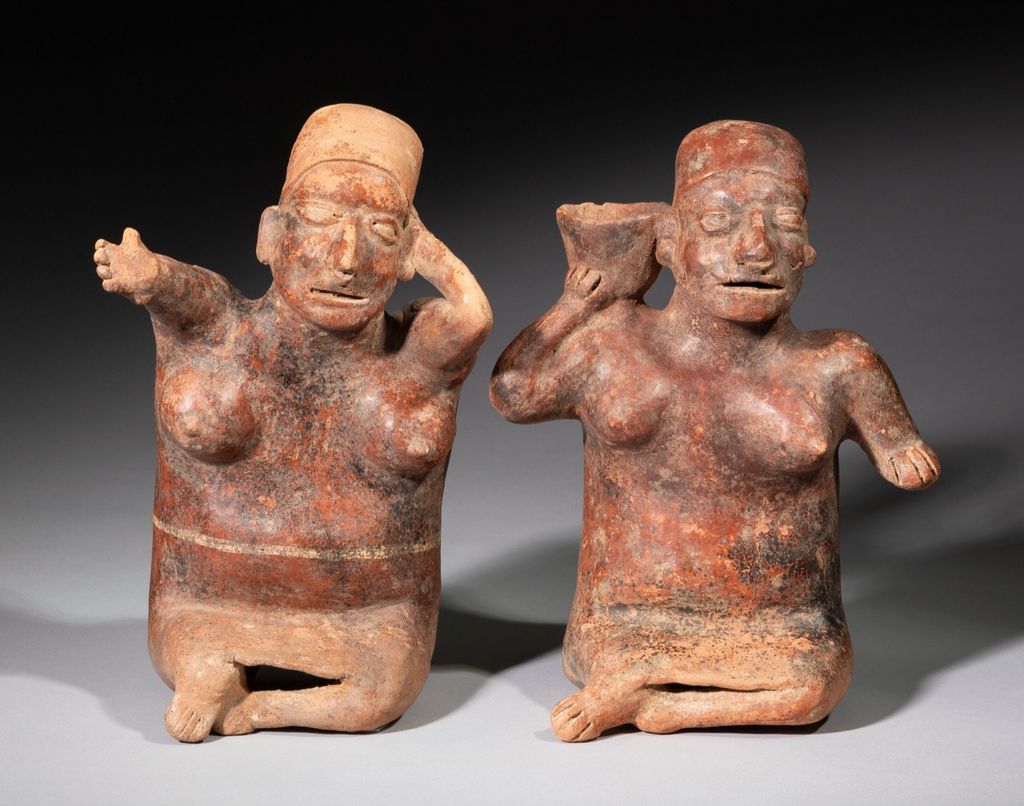 Pair of Pre-Columbian Jalisco Seated Female Figures – West Mexico, Protoclassic Period, circa 250 BCE – 250 CE