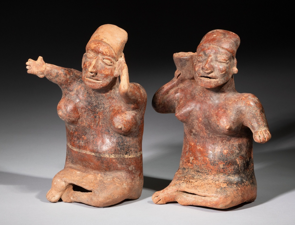 Pair of Pre-Columbian Jalisco Seated Female Figures – West Mexico, Protoclassic Period, circa 250 BCE – 250 CE