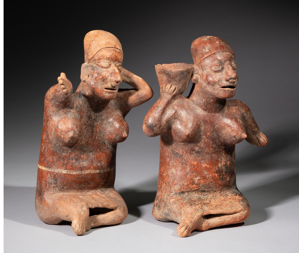 Pair of Pre-Columbian Jalisco Seated Female Figures – West Mexico, Protoclassic Period, circa 250 BCE – 250 CE