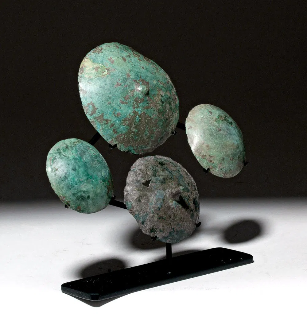 Group of Four Ancient Greek Bronze Shield Appliqués – Classical Period, 5th–4th Century BCE