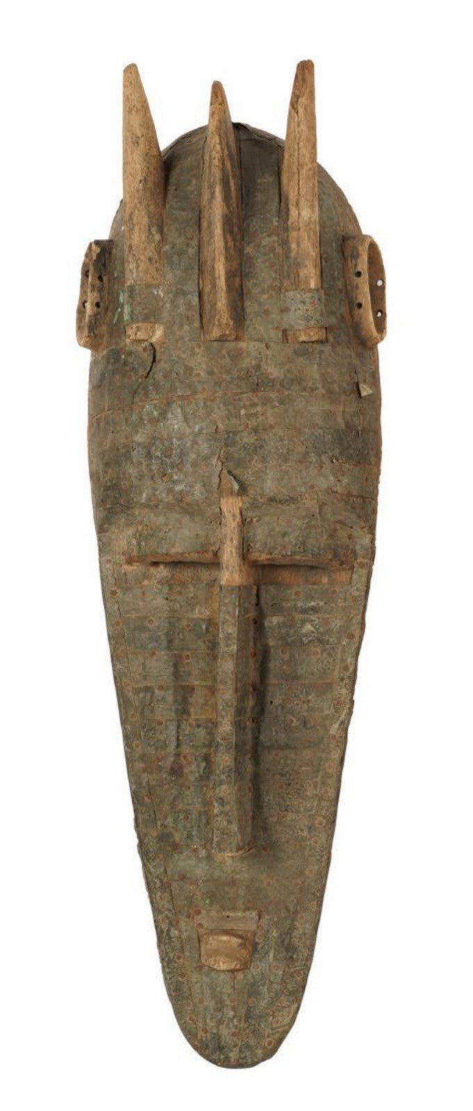 Marka Brass-Clad Ceremonial Mask – Mali, West Africa – Hardwood & Hammered Brass
