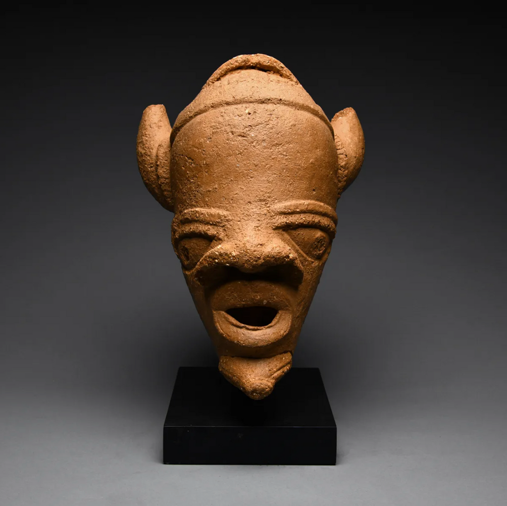 Large Ancient Nok Terracotta Horned Head – Nigeria, circa 200–500 CE