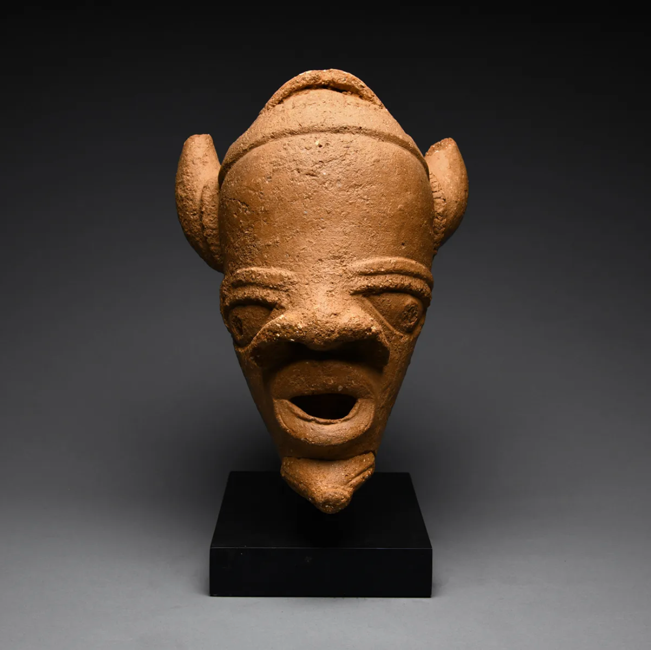 Large Ancient Nok Terracotta Horned Head – Nigeria, circa 200–500 CE