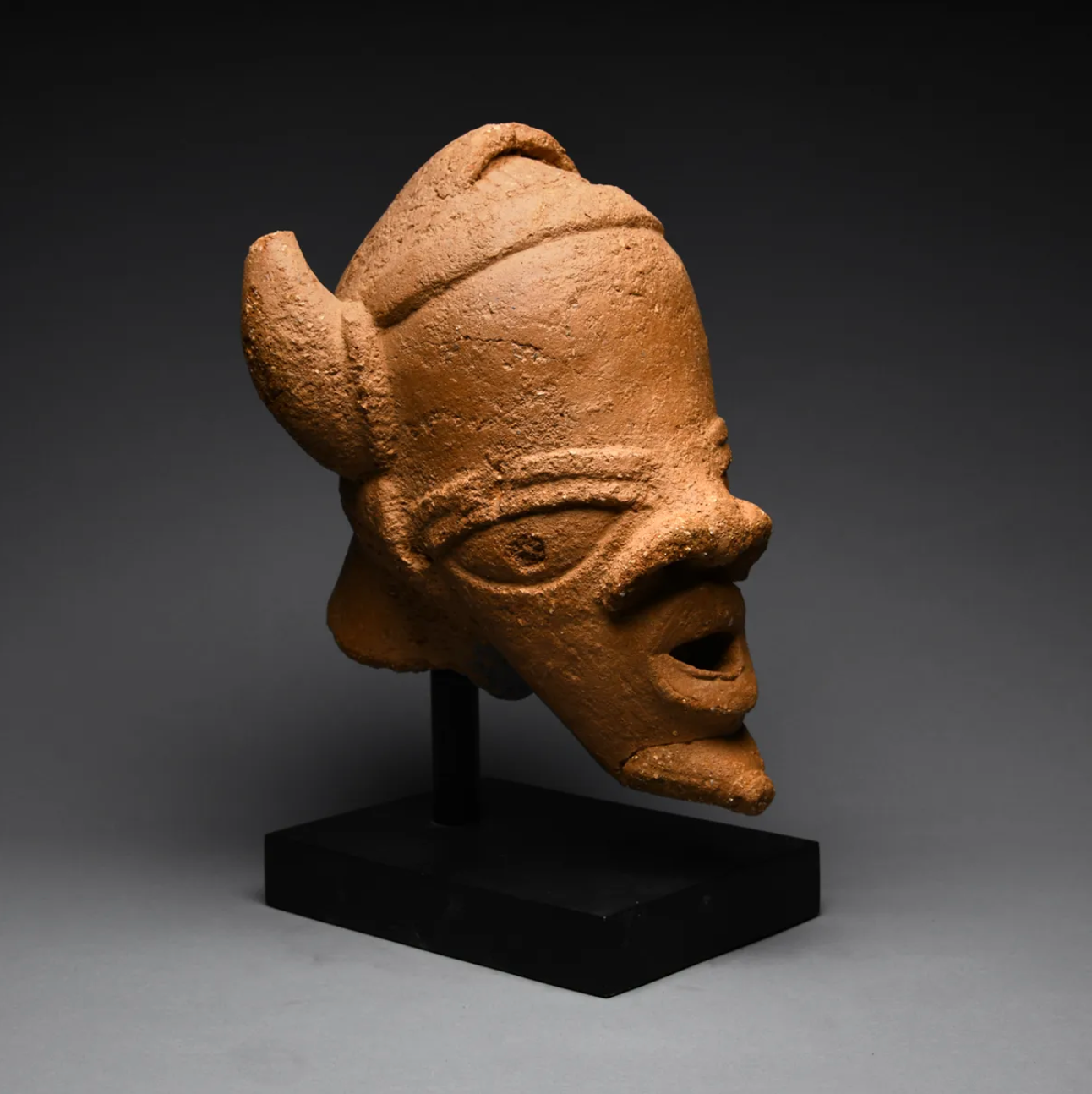 Large Ancient Nok Terracotta Horned Head – Nigeria, circa 200–500 CE