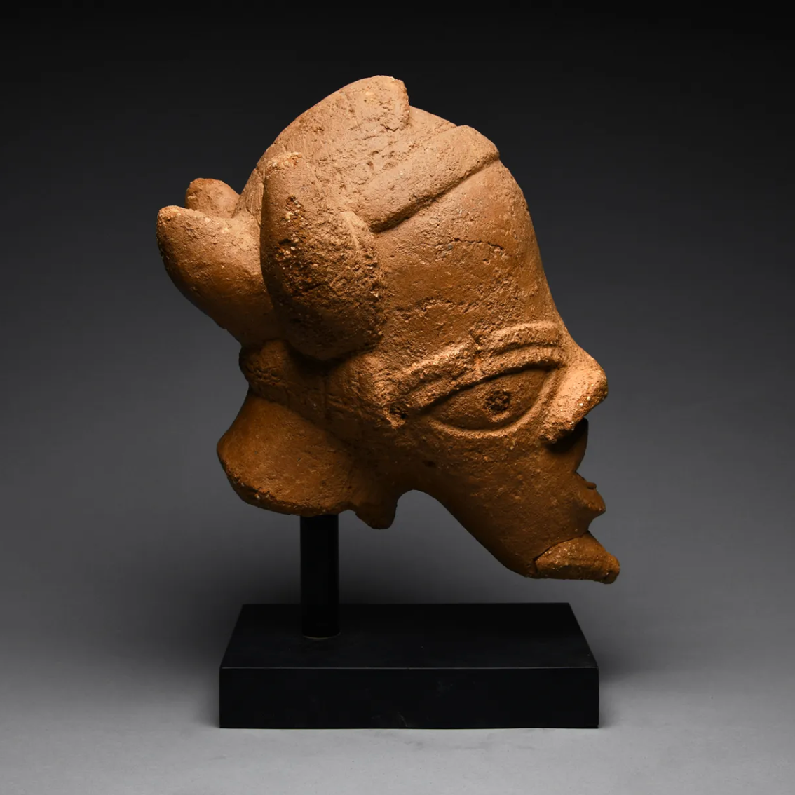 Large Ancient Nok Terracotta Horned Head – Nigeria, circa 200–500 CE