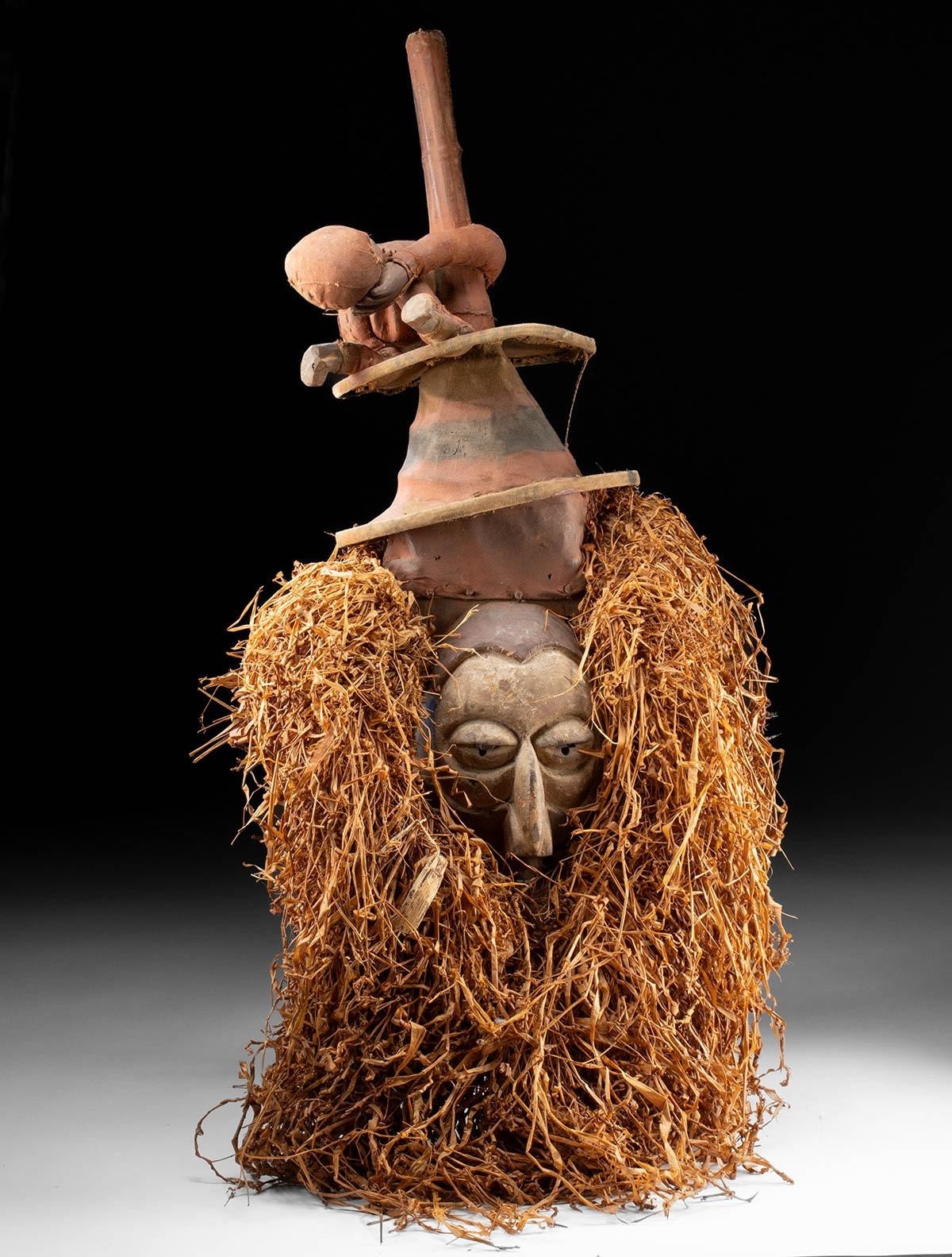 Yaka Kholuka Initiation Mask with Puppet Figure – Museum Exhibited & Published – Northern Yaka, DRC – Early 20th Century