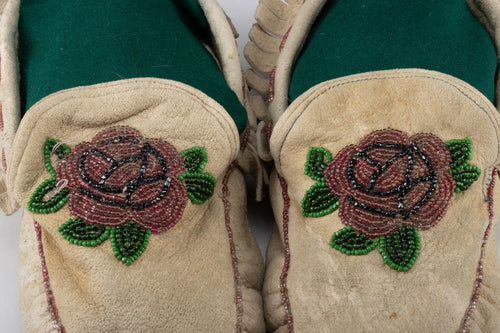 Anishinaabe Beaded Moccasins – Great Lakes, Early 20th Century – Floral Beadwork on Brain-Tanned Leather