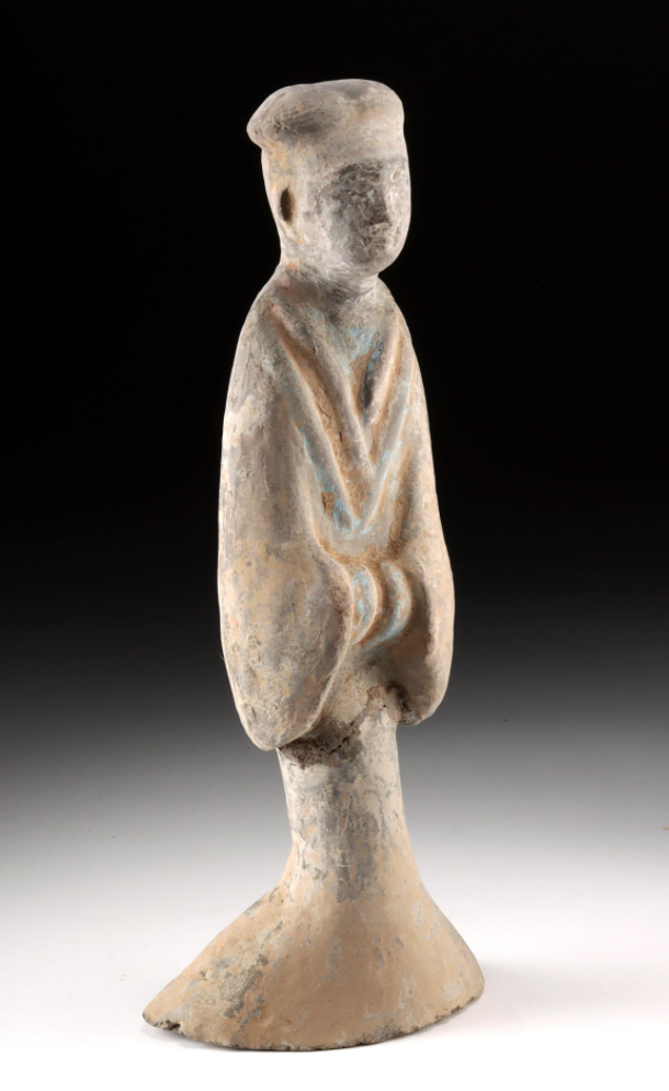 Large Ancient Chinese Han Dynasty Polychrome Tomb Attendant – Mingqi Figure, 206 BCE – 220 CE