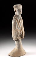 Large Ancient Chinese Han Dynasty Polychrome Tomb Attendant – Mingqi Figure, 206 BCE – 220 CE