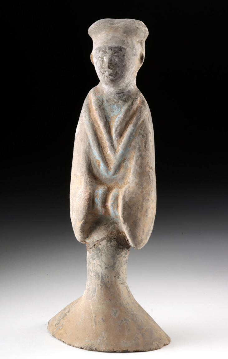 Large Ancient Chinese Han Dynasty Polychrome Tomb Attendant – Mingqi Figure, 206 BCE – 220 CE
