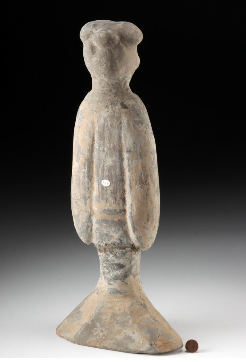 Large Ancient Chinese Han Dynasty Polychrome Tomb Attendant – Mingqi Figure, 206 BCE – 220 CE